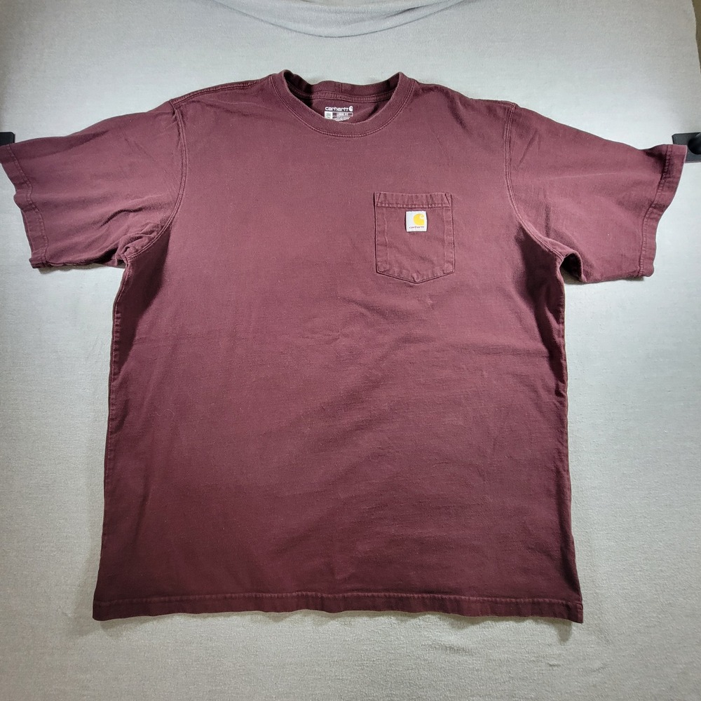 Carhartt Pocket T-Shirt Mens 2XL Tall Burgundy Good Loose Fit Heavyweight